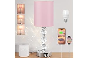 ACAXIN Pink Touch Bedside Lamps for Bedrooms - Crystal Table Lamp with USB C+A Charging Port and AC Outlet Nightstand, 3 Way Dimmable Silver Small End Side Table Lamp for Living/Guest/Dinning Room/Kitchen