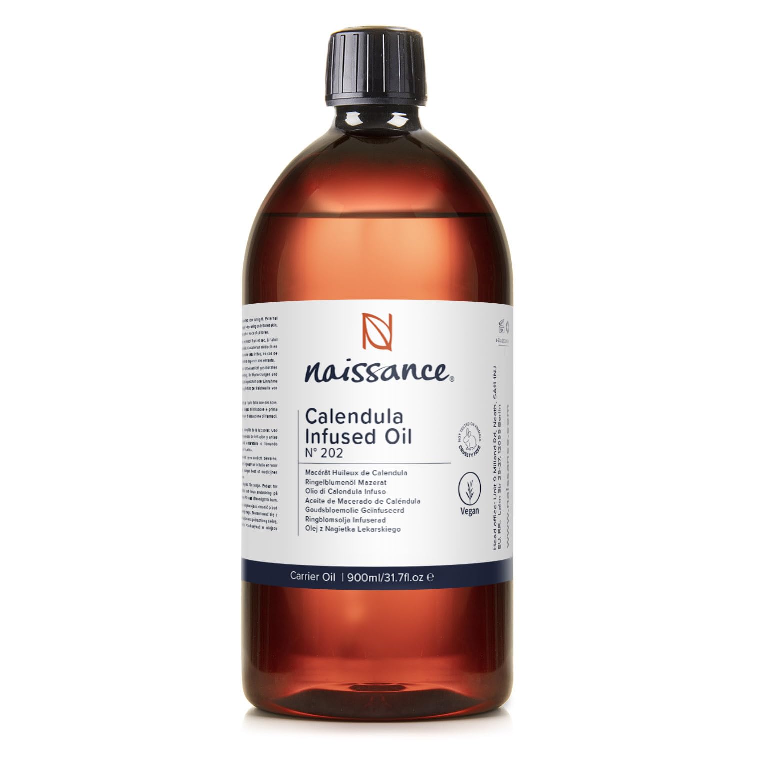 Naissance Calendula Infused Oil (No. 202) - 900ml - for Skin, Hands, Feet, Nails, Hair
