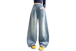 Girls Barrel Jeans Wide Leg Y2K Boyfriend Denim Pants Hip Hop Vintage Baggy Cargo Jeans Elastic Waist Cute Trendy Streetwear
