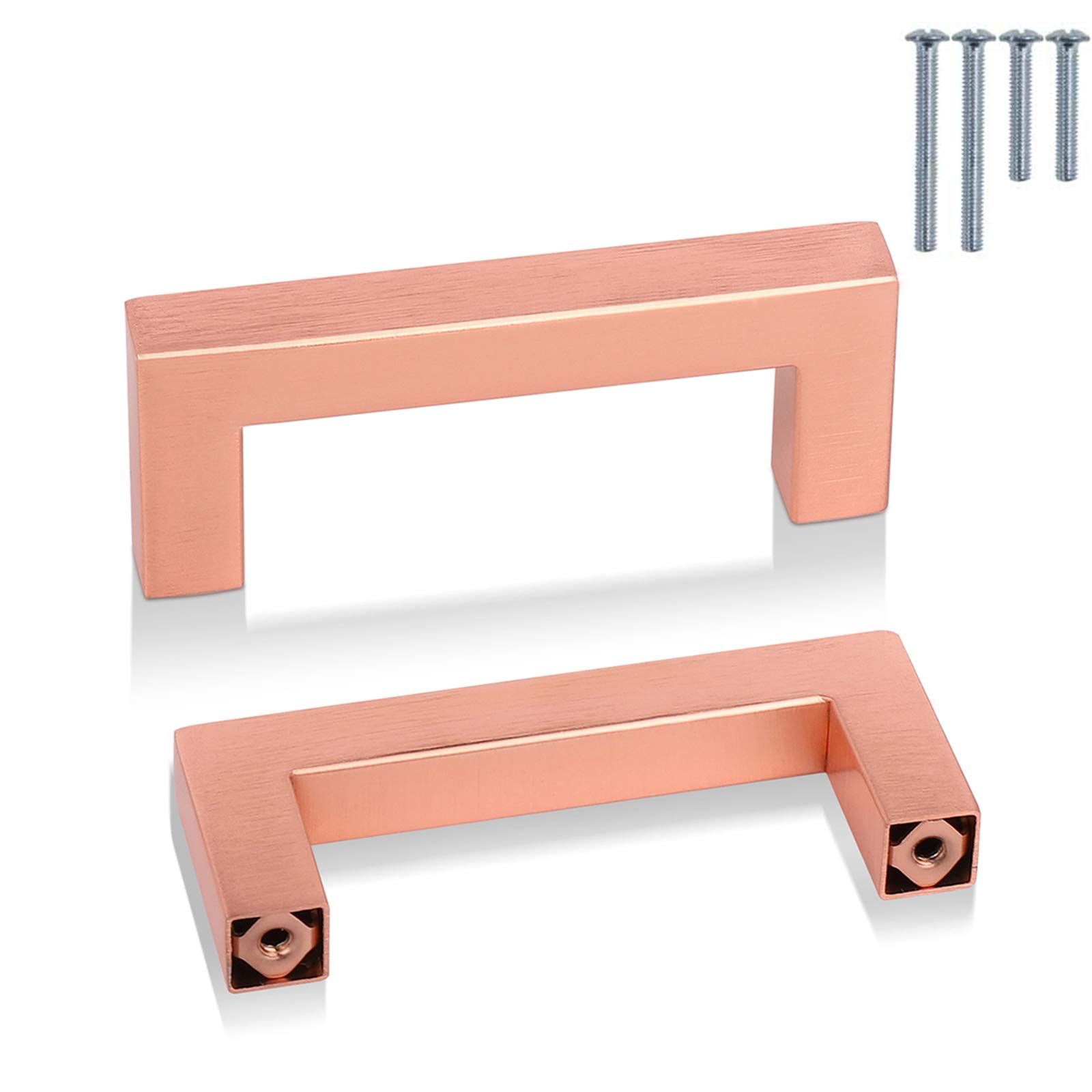 PinLin 10 Pack Kitchen Door Handles Copper 76mm Hole Centre Rose Gold Cabinet Handles Stainless Steel Cupboard T Bar Handle(Screws Included)