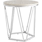 SEI Furniture Luna Faux Stone Round Side Table, Silver