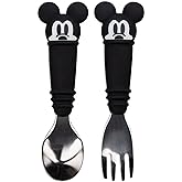 Bumkins Disney Toddler Utensils, Kids Size Fork and Spoon Set, Silicone and Stainless-Steel Training Silverware, Fork / Spork for Self-Feeding, Children Learning to Eat, 18 Mos Up, Mickey Mouse