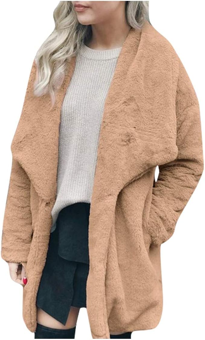 LOPILY Women's Longline Teddy Coat Padded Thermal Solid Color Ladies