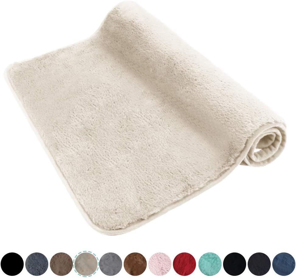 Ultra Soft Plush Microfiber Bath Mat 17"x24", Extra Fluffy Shaggy Small Bathroom Rug, Machine Washable Dry Anti Slip Bath Carpet, Beige: Kitchen & Dining