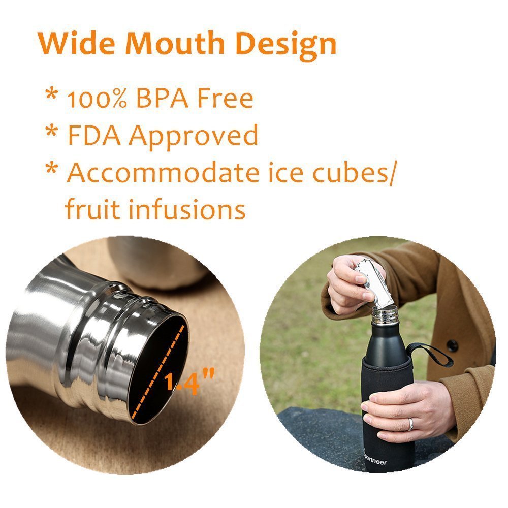 Sportneer® Portatile Borraccia in Acciaio Termica, 500ml Bottiglia Sportive Thermos, Facile da Pulire