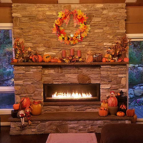 HAKACC 15 inch DIY Fall Wreath Autumn Wreath Supplies with Grapevine Wreath, Pumpkin,Maple Leaves and Artificial Berries for Autumn Halloween Thanksgiving Day