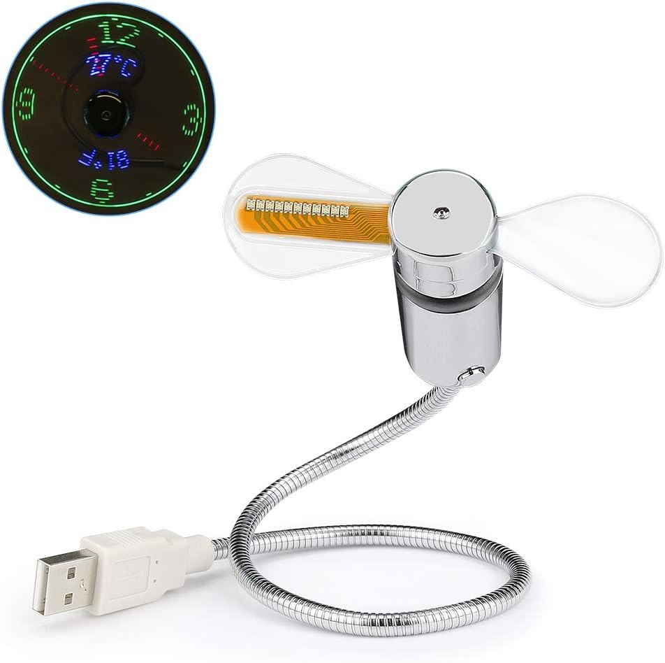 Hebey New Version USB LED RGB Programmable Fan for PC Laptop Notebook Desktops Flexible Gooseneck Mini USB Programmable Fan (usb clock fan)