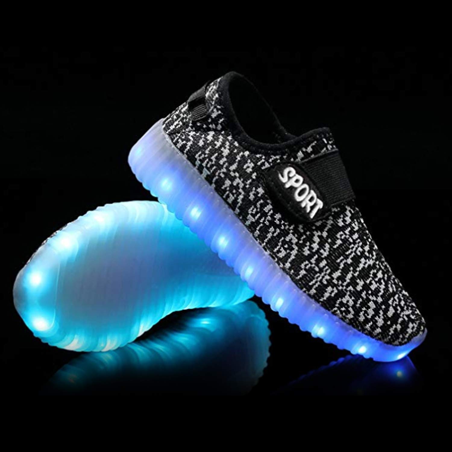 RioRand Kids Lights Up Sneakers Boys Girls Flashing Rechargeable Dance Shoes Athletic Fashion 7 Colors LED Shoes(3 M US Little Kid) Black