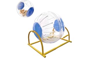 CHUQIANTONG Hamster Exercise Ball Silent Hamster Wheel Small Animals Transparent Ball for Dwar Rat Relieves Boredom and Increases Activity (6inch with Stand, Blue)