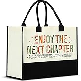 Nvhai Retirement Gifts for Women, Retired Gifts for Coworker Colleague Boss Friends Going Away Gift Leaving Farewell Enjoy Next Chapter Canvas Tote Bag for Women Shopping Grocery Bag