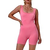 MOOVIAMS Romper for Women Workout Rompers Seamless Square Neck One-Piece Ribbed Jumpsuit Yoga Sleeveless Tank Top Outfits