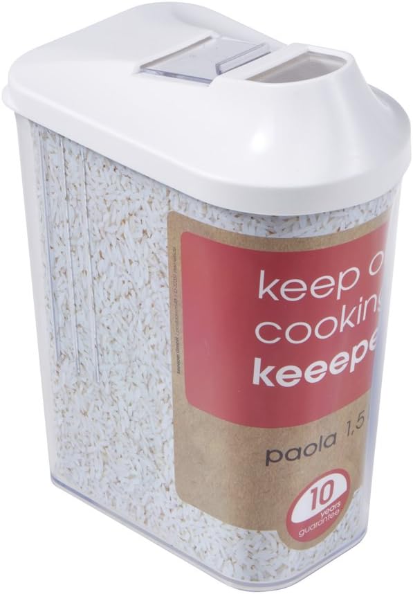 Contenitore Per Alimenti Sfusi Da 10 L Con Coperchio Dosatore Scorrevole, Plastica Trasparente Senza BPA, Per Riso, Pasta, Farina E Cereali, Bianco, Dimensioni 29x28x13 Cm