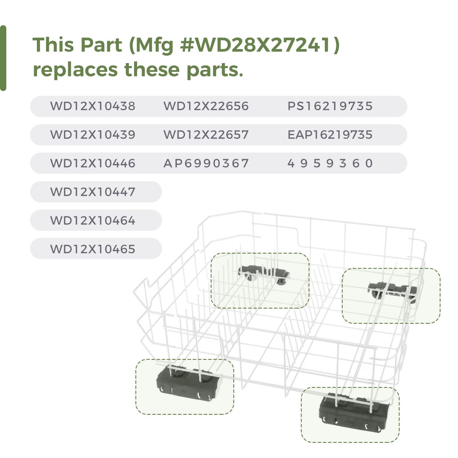WD28X27241 Dishwasher Rack Carrier and Roller Kit Compatible GE Dishwasher Lower Rack Wheels Assembly, Fits L and R Side. Exact Fit Replaces WD12X28078 WD12X10438 WD12X10439 WD12X10446 1PCS