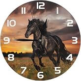 Tangopi Black Horse Wall Clock 10 Inch Silent Non Ticking Wall Clocks Battery Operated Wall Decorative Clock for Bedroom Kitchen Office Classroom