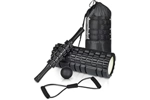 5 in 1 Foam Roller Set,High Density Massage Roller with Muscle Roller Stick Exercise Resistance Bands Massage Ball and Free P