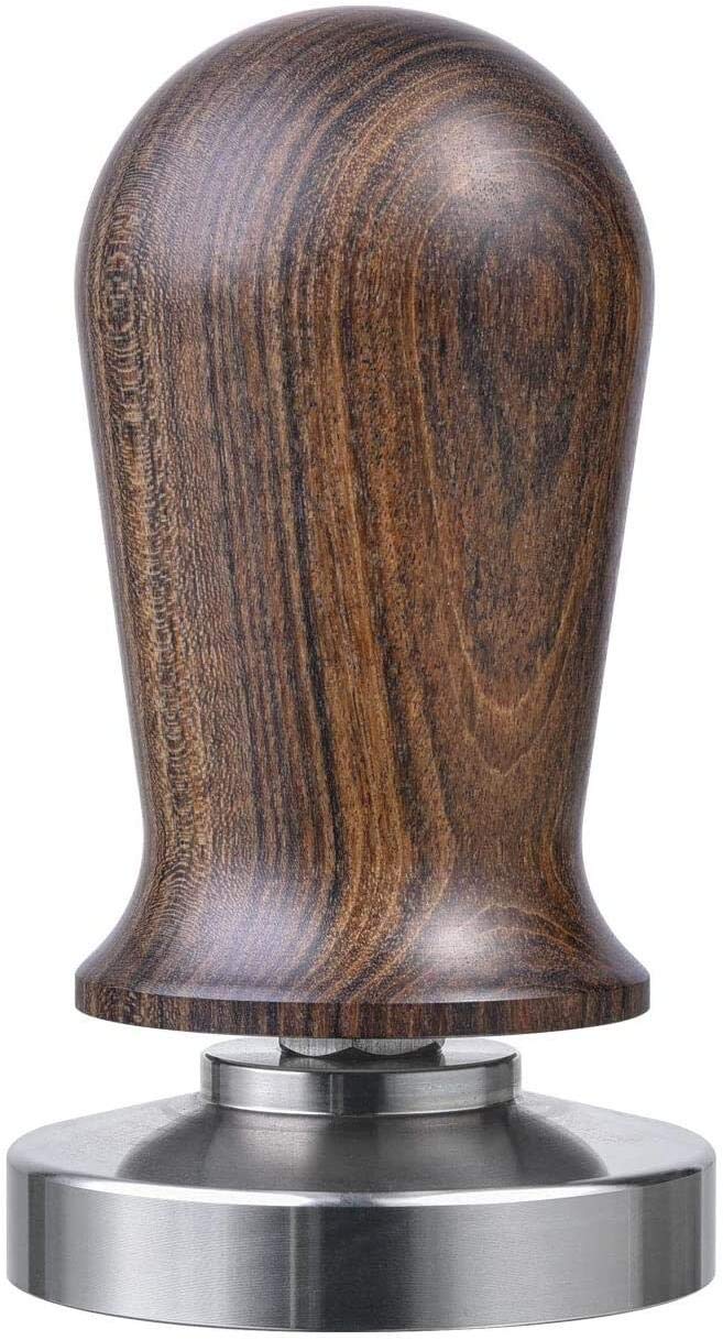 53mm Calibrated Espresso Tamper, IECalibrated Coffee Tamper with Spring Loaded Wooden Handle Stainless Steel Flat Base, Professional Barista Espresso Hand Tamper (Wood Handle)
