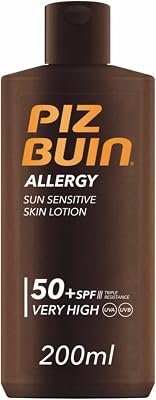 Piz buin allergy protetor solar corporal fps 50+, proteção muito alta para peles sensíveis, loção corporal, proteção uva/uvb, absorção rápida, 200 ml