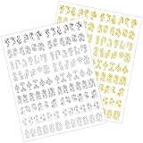 Mudder 216 Pieces 3D Flower Nail Art Stickers Decals Self-adhesive Nail Tips Decorations, 2 Sheet (Silver and Gold)