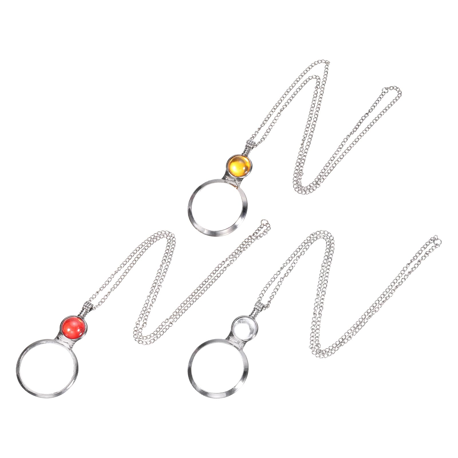 PATIKIL 3X Magnifying Glass Necklace, 3pcs Magnifying Glass Pendant 4.5cm Diameter Glass Lens 80cm Long Chain for Women Reading Gift Crafts Jewelry Needlework, White Orange Red