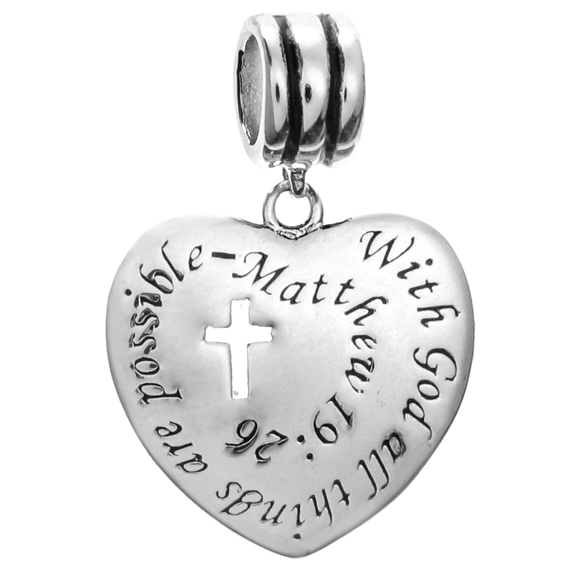 Queenberry Sterling Silver Christian Cross With God All Things Are Possible European Style Dangle Bead Charm