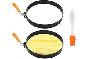 FYMLHOMI Egg Rings 2 Pack 6" Pancake Mold Nonstick Round Pancake Egg Mold with Silicone Handle Stainless Steel Frying Eggs Ring for Griddle Sandwich Eggs English Muffin Pancakes Burger Breakfast
