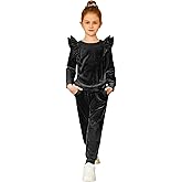 Arshiner Girls 2 Piece Outfits Velour Tracksuit Cute Clothes Sweatsuit Ruffle Pullover Sweatshirt Sweatpants Clothing Sets
