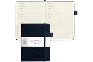 DAOFARY Password Book with Alphabetical Tabs - Small Password Keeper Book (5.6 * 4.3 in) with Inner Pocket, Hardcover Password Keeper Notebook for Log Internet Website Information (Dark Blue)