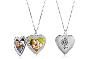 LuminLustre Heart Locket Necklace with Photo for Women Girlfriend Custom Name Necklace With Picture Inside Personalized Birth