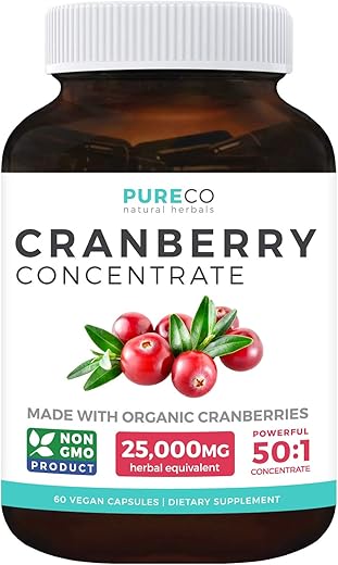 PURE CO Cranberry（クランベリー） 25,000mg Concentrate 60粒