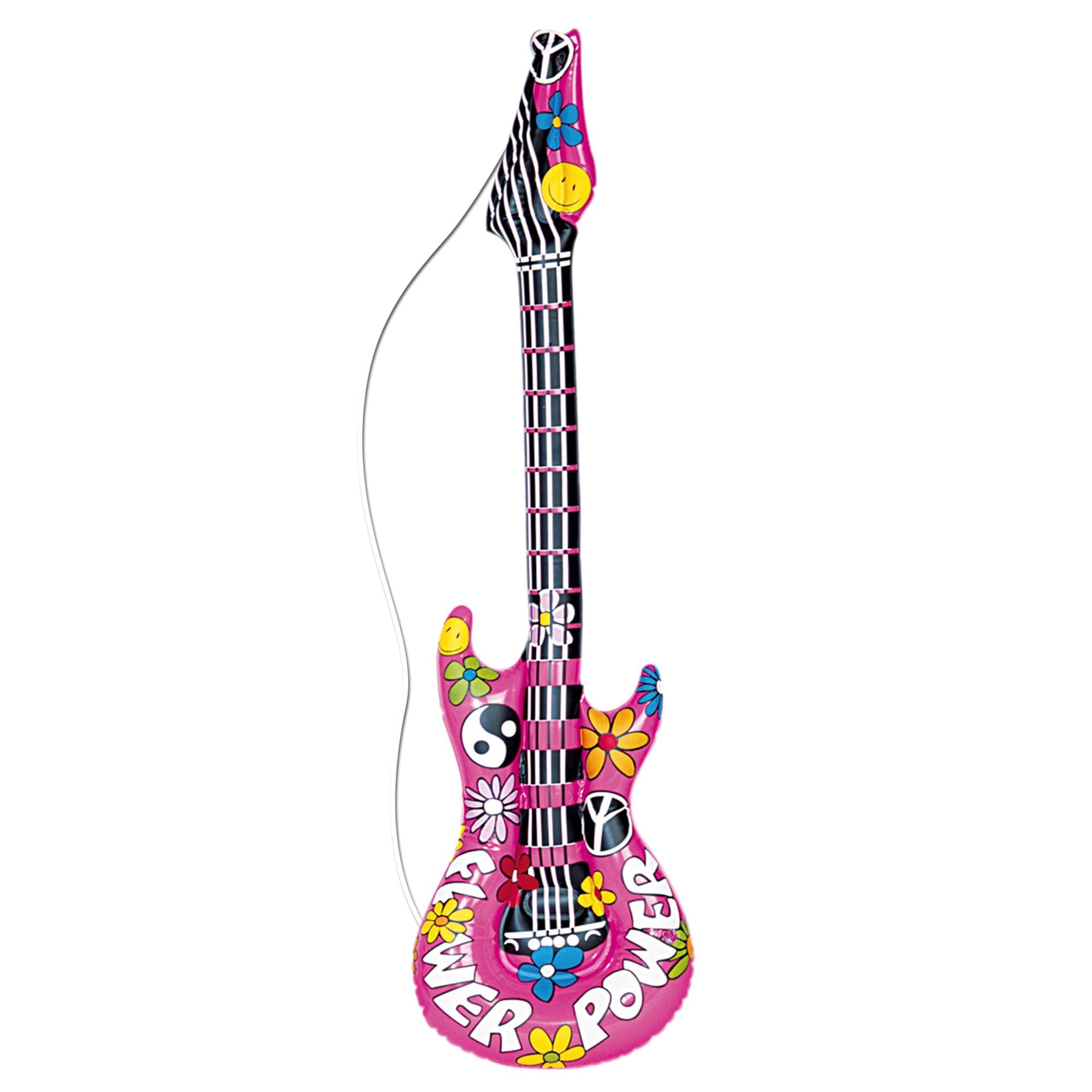 WIDMANN 23944 - Inflatable Hippie Guitar With Strap, Adult Unisex, Length 105 cm, 60s, Rockstar, Pop Star, Musicians, Carnival, Theme Parties