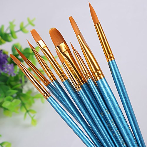 Hibery 20 Pcs Pointed - Round Paintbrush Set - Blue Round Pointed Tip Nylon Paint Brush Set, Art and Watercolor Brushes, Acrylic Paint Brushes, Oil Painting Supplies