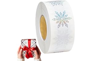 Lot de 500 autocollants de Noël en forme de flocon de neige – Étiquettes adhésives rondes à paillettes identiques au flocon d