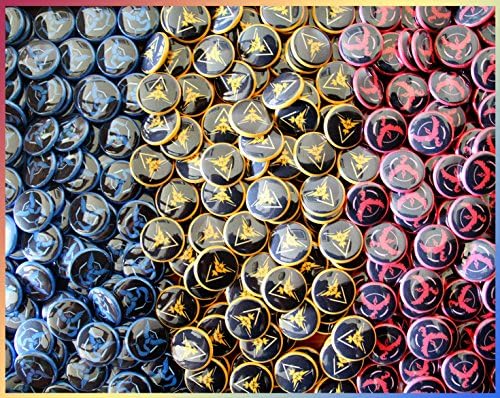 30 Pokémon Go Pins. 1" Bulk Mini Buttons. Mystic (blue), Instinct (yellow), and Valor (red). Great for Party Favors or Loot Bags. (bv007a)