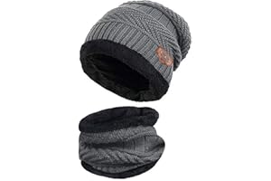 BCDlily Thermal Beanie Hats Winter Scarf Set Thick Warm Ski Caps Scarves for Men Women