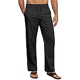 DOWMQ Mens Linen Pants Casual Linen Dress Pants Drawstring Summer Beach Lightweight Trousers with 4 Pockets