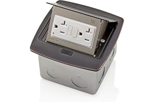 Leviton Pop-Up Floor Box with 20 Amp, Tamper-Resistant Self-Test GFCI Receptacle, PFGF1-0BZ, Bronze
