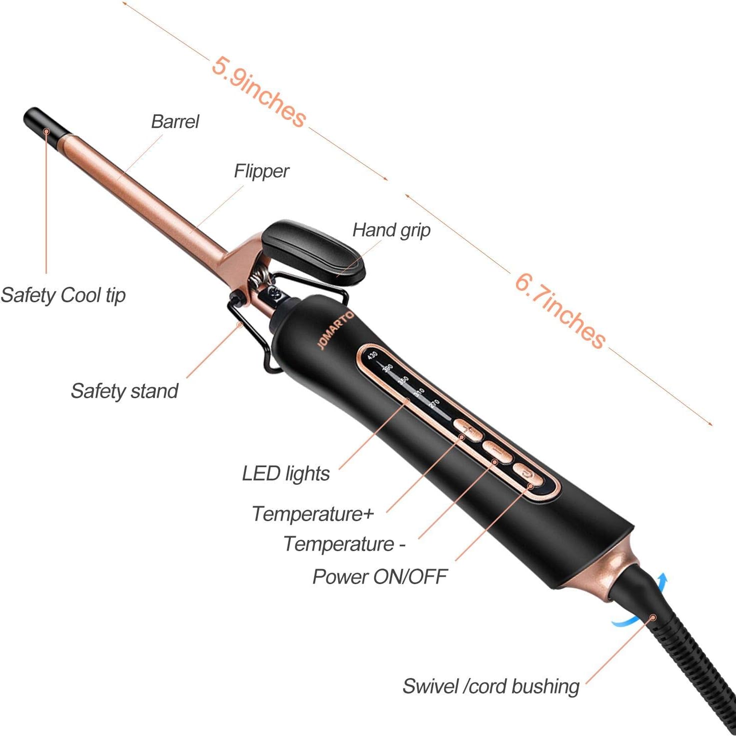 Professional 0.35 in Thin Curling Iron, JOMARTO Unisex Ceramic Hair Curler, Small Curling Iron with Adjustable Heat Settings, Slim Tight Curling Tongs, Includes Glove and 2 Hairpins: Health & Personal Care