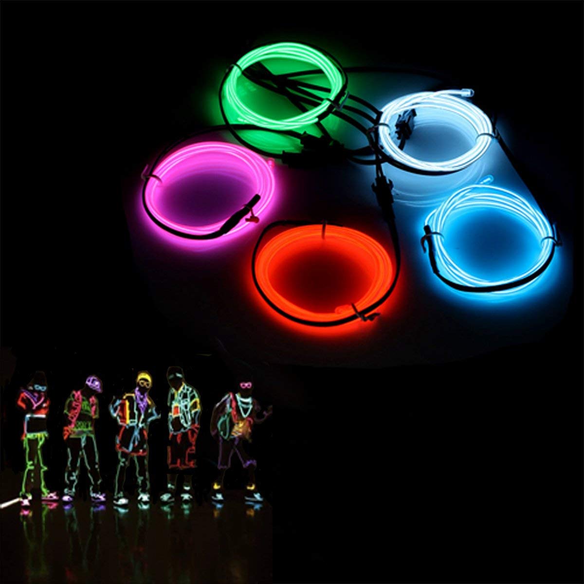 El Wires,AUDEW 5x1M Neon Lights Glowing Strobing Dance Party Costume Decor Light Flexible EL Rope Neon Sign Waterproof LED Strip with Controller Indoor/Outdoor Decorations