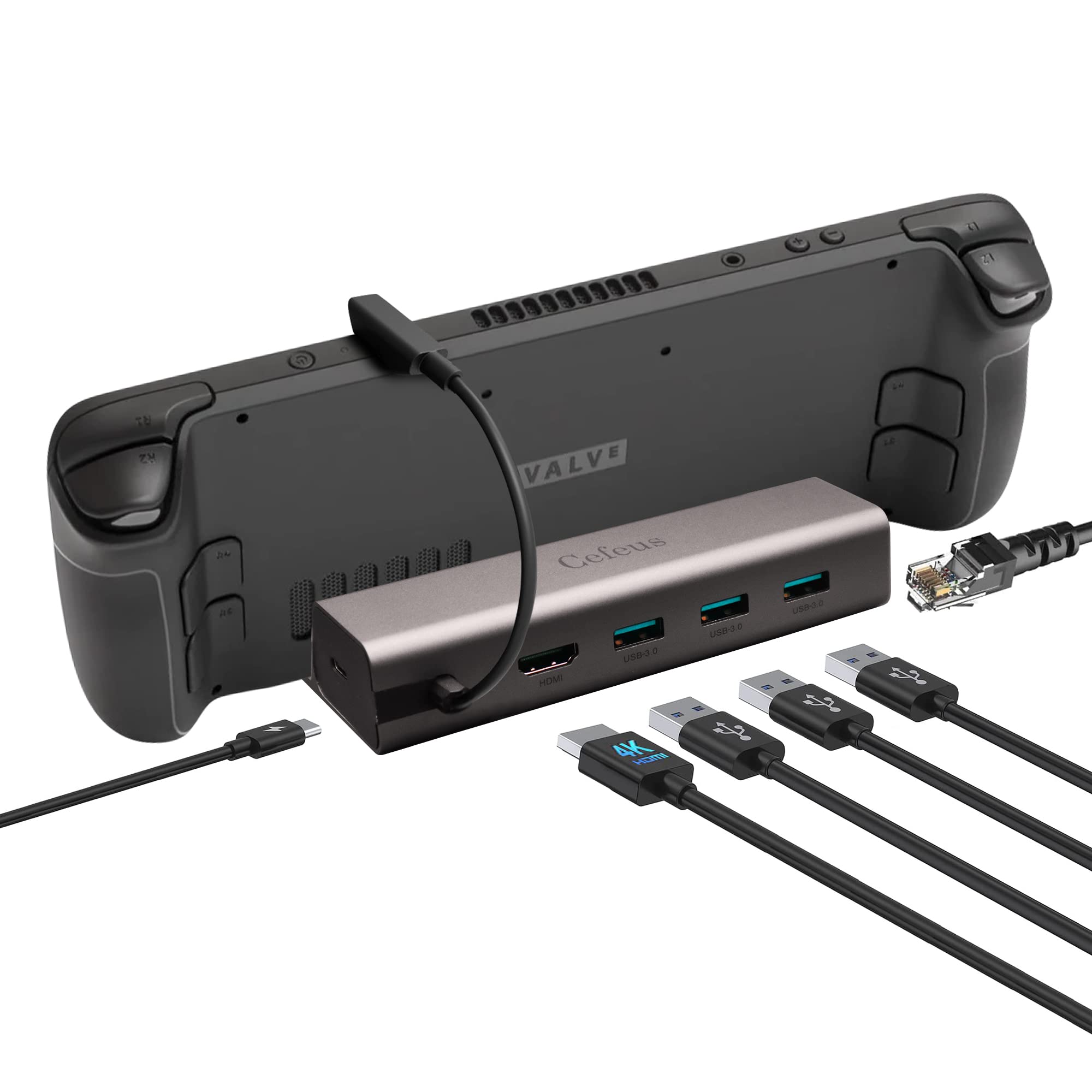 Cefeus Docking Station Compatible with Steam Deck, 6-in-1 Steam Deck Dock with HDMI 2.0 4K@60Hz, 3 USB-A 3.0 and Full Speed Charging USB-C Port Compatible with Valve Steam Deck, Gigabit Ethernet
