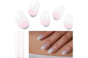 Nelikoo Semi Cured Gel Nail Strips, 20 PCS Gel Nail Stickers Work with UV Light, Gel Nail Wraps, Salon Quality & Easy to Use - Gradient Nude