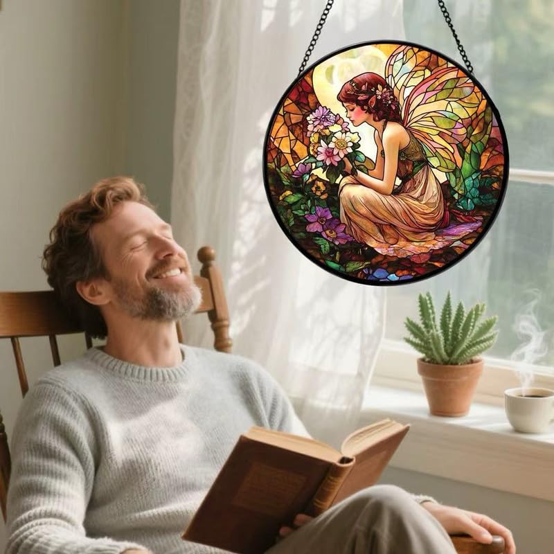 qzmaikoo Flower Fairy Suncatcher Review: Stained Glass Window Hanging for Garden Lovers' Whimsical Decor
