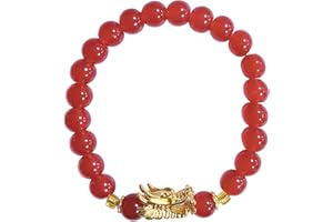 xuzhiyuan 2024 New Year of Dragon Beaded Strech Bracelet Adjustable Green Jade Crystal Beads Chinese Zodiac Animal Dragon Head Charm Bracelet Lucky Charm Bracelets New Year Jewelry Gifts for Women Men Girls Boys