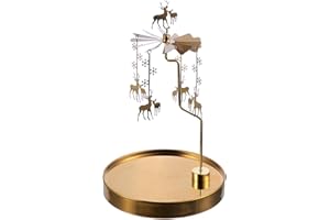 Lurrose Christmas Carousel Candle Holder Tea Light Holder Metal Rotary Spinning Candle Cup EIK Metal Candlestick for Party Home Office Festival