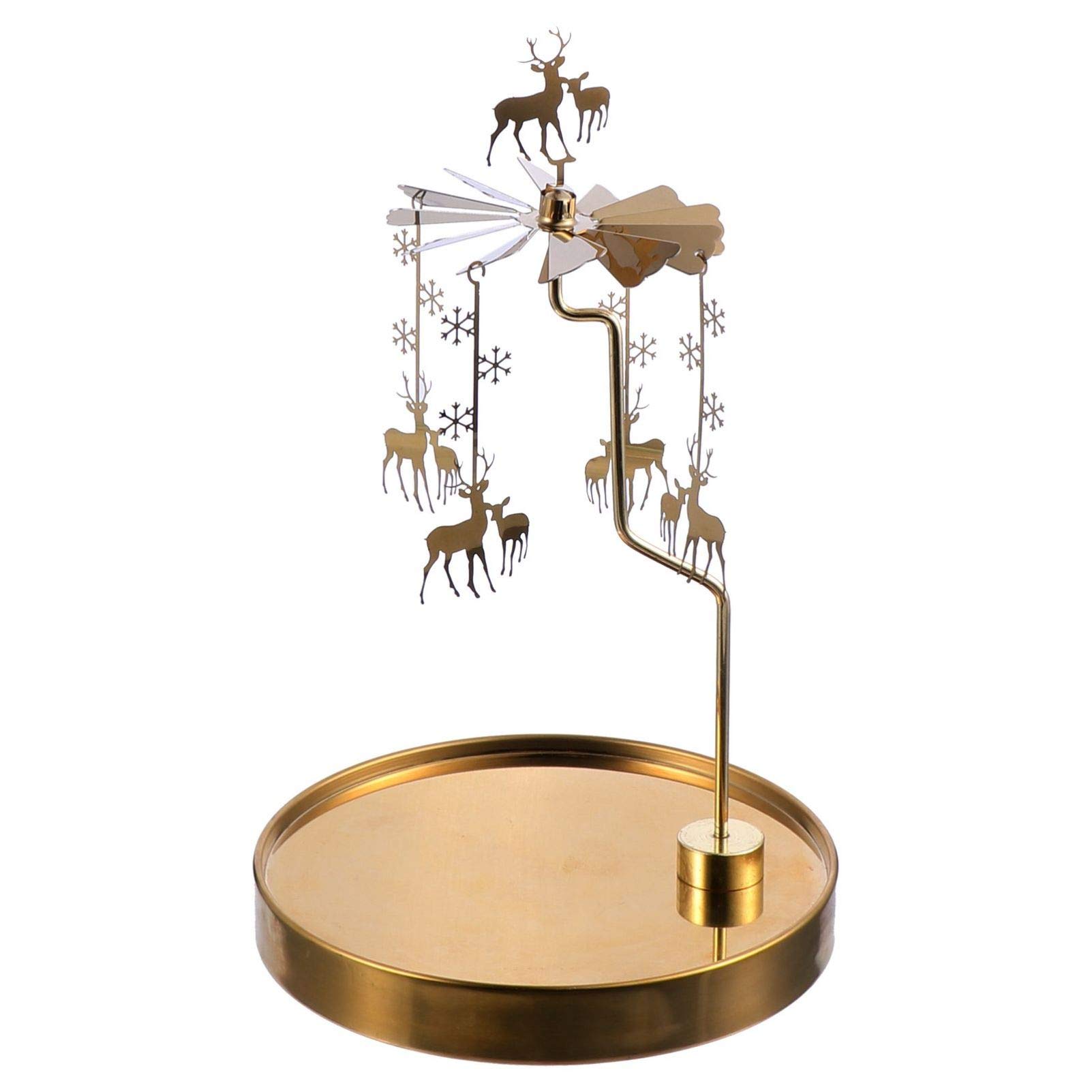FRCOLOR Christmas Carousel Candle Holder Tea Light Holder Metal Rotary Spinning Candle Cup EIK Metal Candlestick for Party Home Office Festival