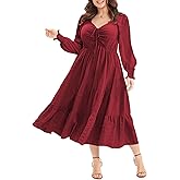 Eytino Plus Size Dress for Women Long Sleeve Sweetheart Neck Ruffle Long Maxi Dresses(1X-5X)