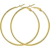 Hypoallergenic Lightweight Plated 14K Gold Hoop Earrings for Women Large 925 Silver Titanium Steel Hoops Earrings