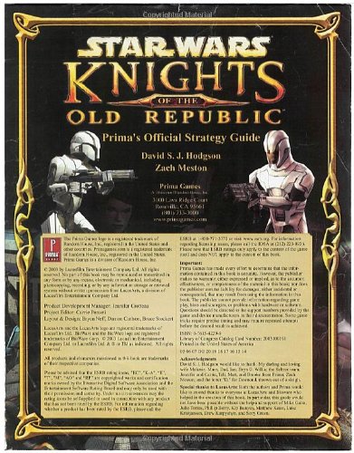 Star Wars: Knights of the Old Republic (Prima's Official Strategy Guide) by David Hodgson