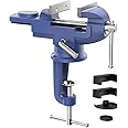 ABuff Universal Table Vise 2.5 Inch, Blue 360° Swivel Vise With Table Clamp＆Jaw Covers, Heavy