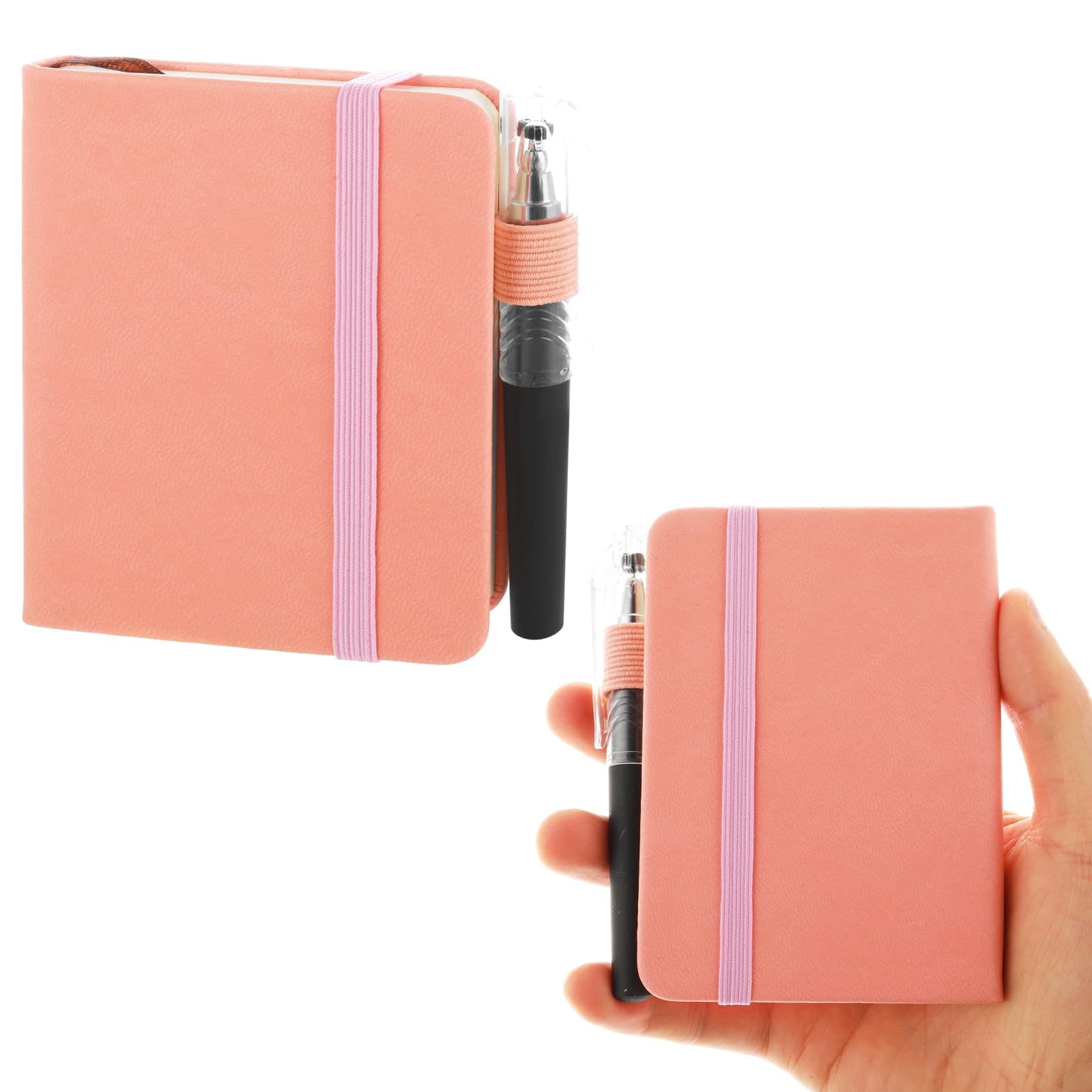 YUXIANLB 1pcs Pocket Notebook Portable A7 Note Book Note Pad Journal Notebook PU Leather Notebooks With Elastic Band Inner Pocket Hardcover Notepad With Pen For Writing Note Taking (Pink)