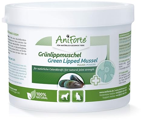 AniForte Grünlippmuschel-Pulver 250g für Hunde und Katzen, Natürliches Gelenk-Pulver in Vollfett Qualität, Unterstützt Gelenk
